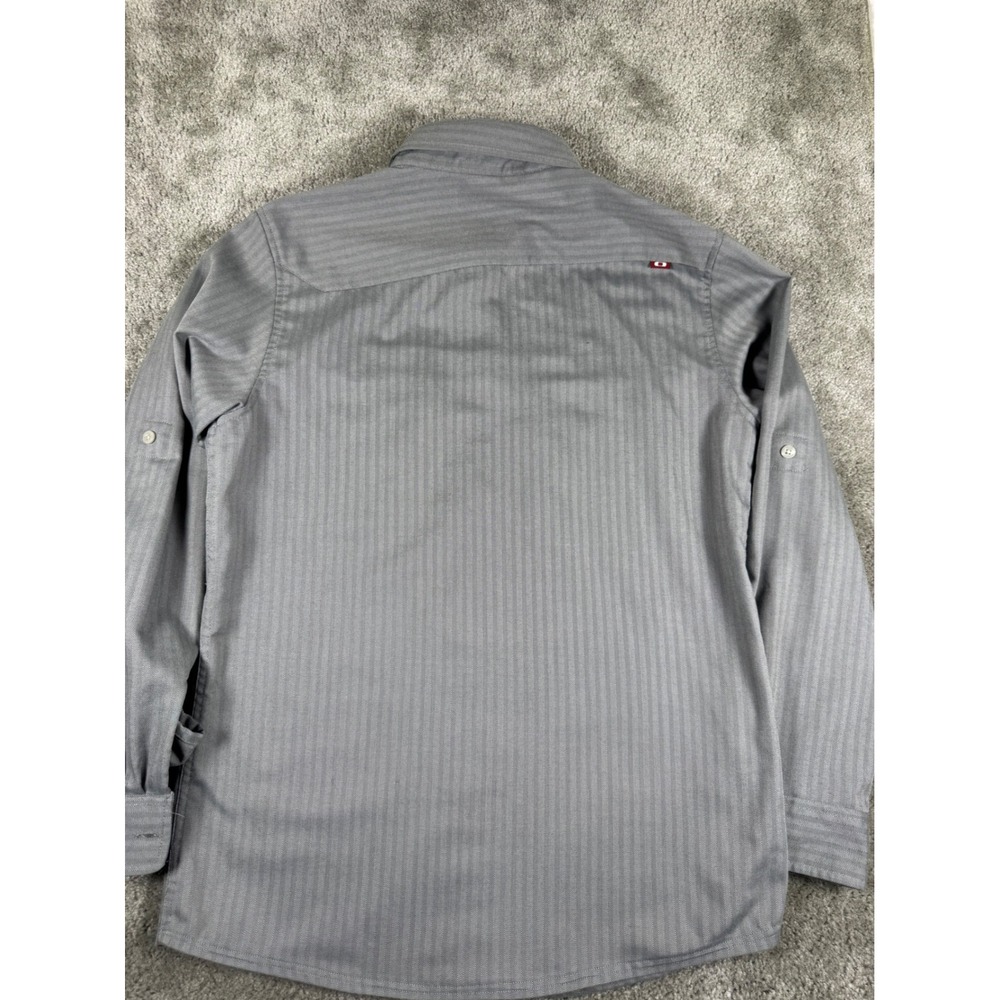 Oakley Mens Grey Herringbone Long Sleeve Roll Tab Button Down Shirt Medium - Picture 2 of 9